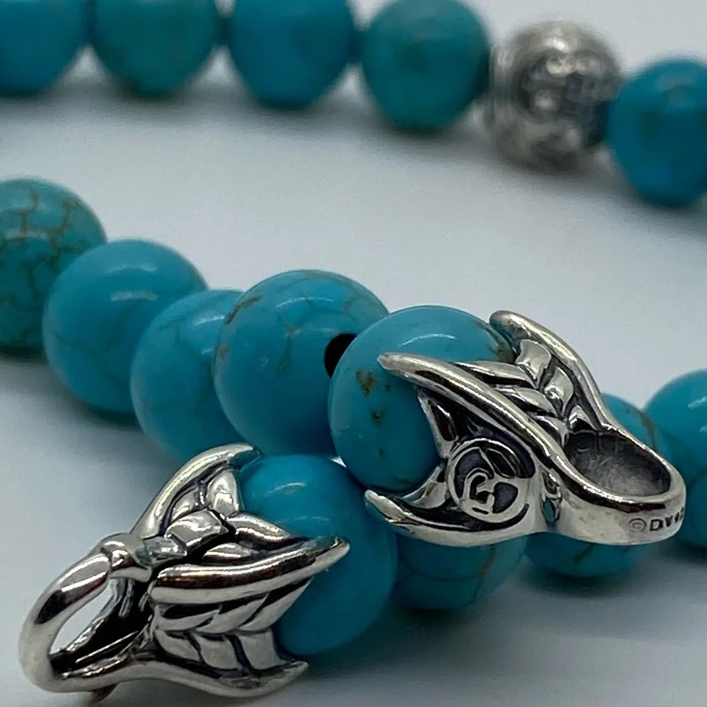 DAVID YURMAN Men's Spiritual Bead Bracelet Turquoise with wave silver Be… - Picture 3 of 9